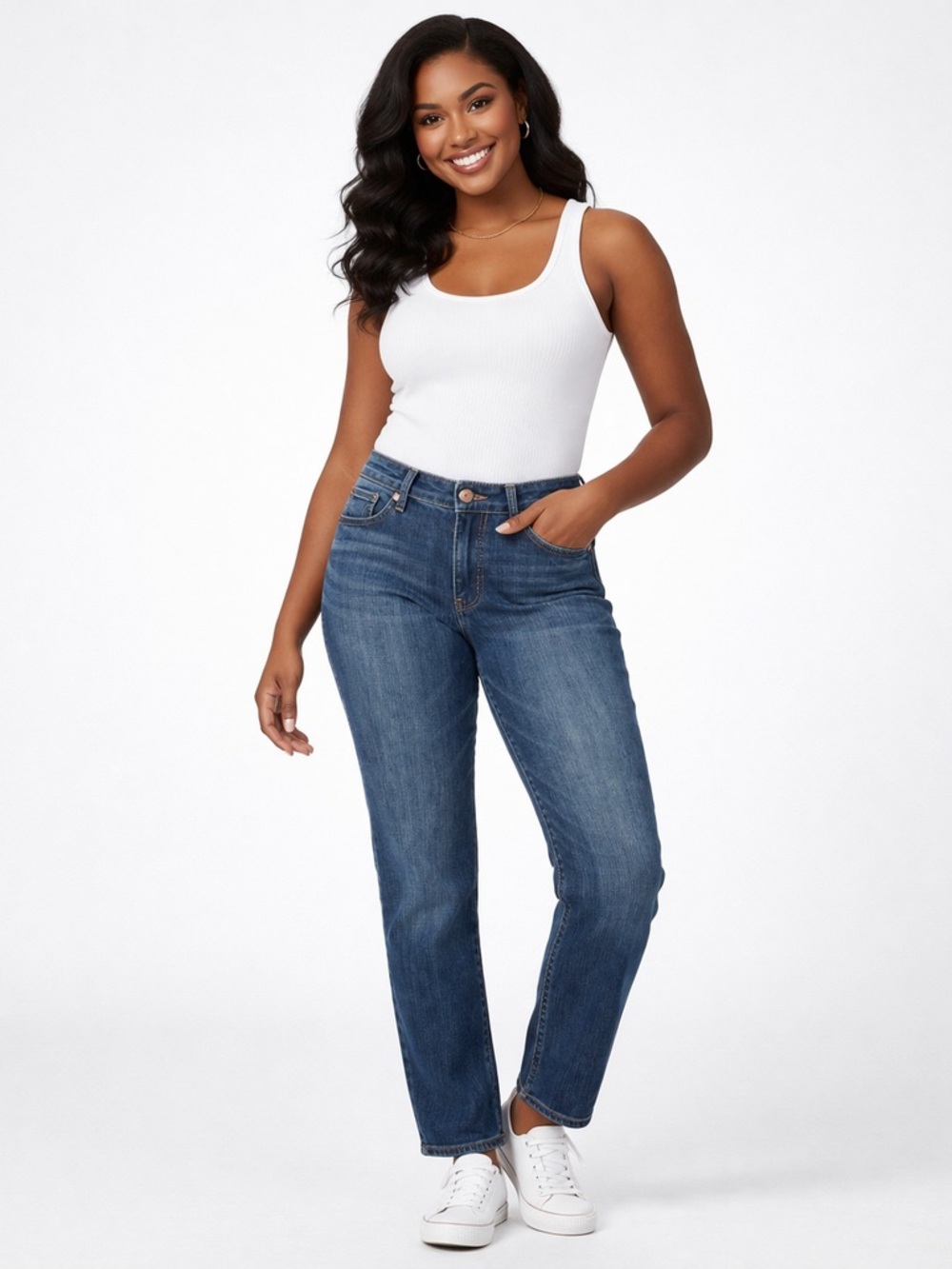 SEVEN7 Straight Leg Stretch Jeans Medium Wash Womens 14